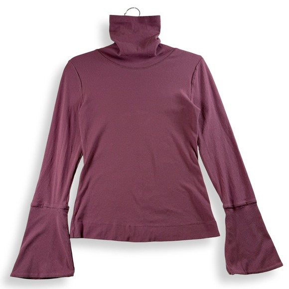 Free People Tops - Intimately Free People M Burgundy Ribbed Turtleneck Bell Sleeve Top Y2K Boho